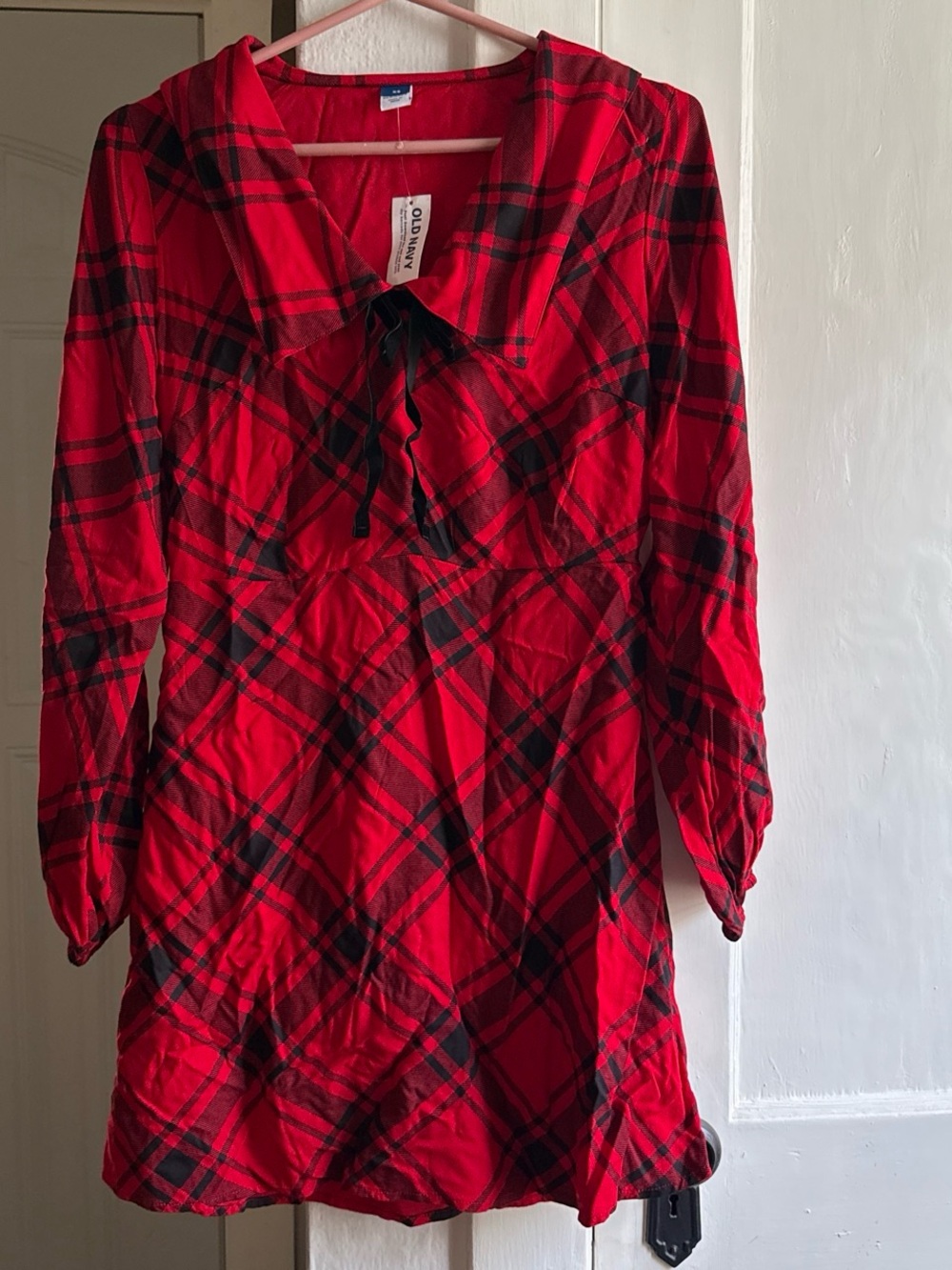 Old Navy Red and Black Plaid Asymmetrical Hem Dress